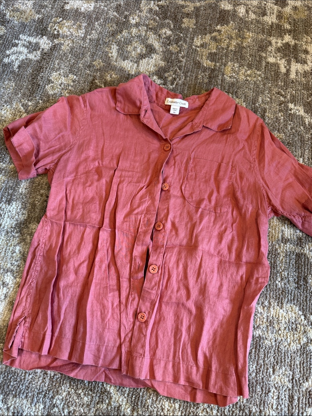 Coldwater Creek Short Sleeve Button-Front Top — Rose